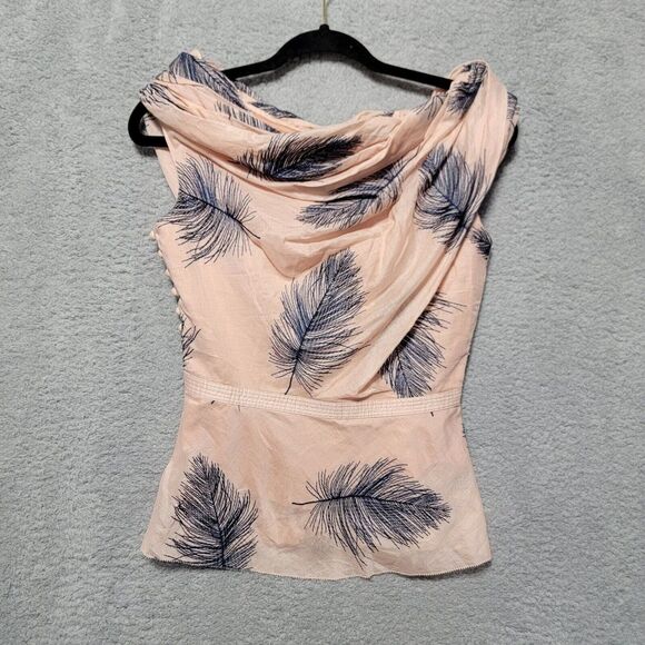 Byron Lars Tops - Byron Lars Beauty Mark Rare Soft Pink Navy Floral Leaf Top Sleeveless Size 2 NWT